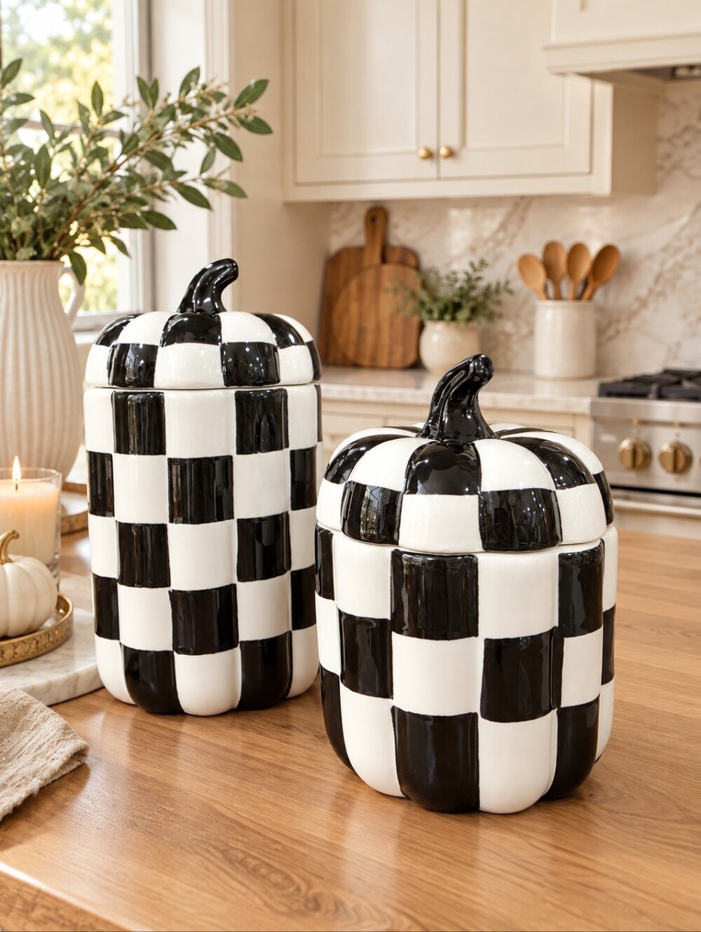 Checkerboard Pumpkin Canisters - Black & White